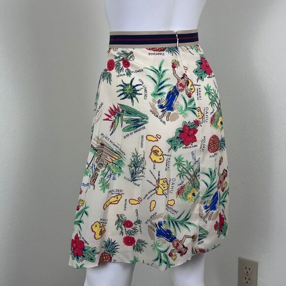 J Crew Women Size 2 Cream Novelty Hawaiian Pleated Mini A Line Skirt Resortwear - Picture 6 of 15